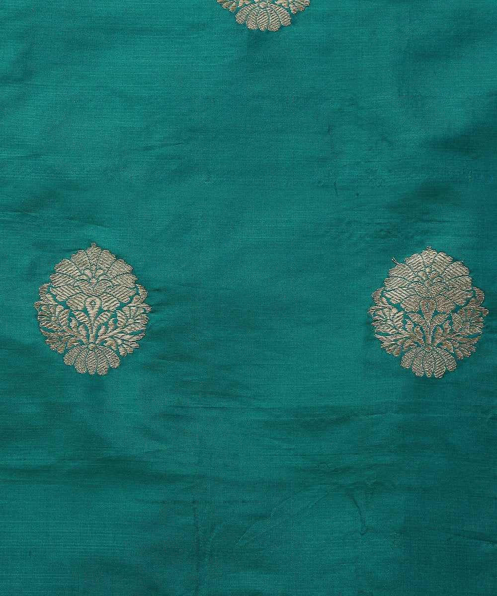 Emerald_Green_Handloom_Dupion_Silk_Banarasi_Fabric_with_Zari_Boota_WeaverStory_03