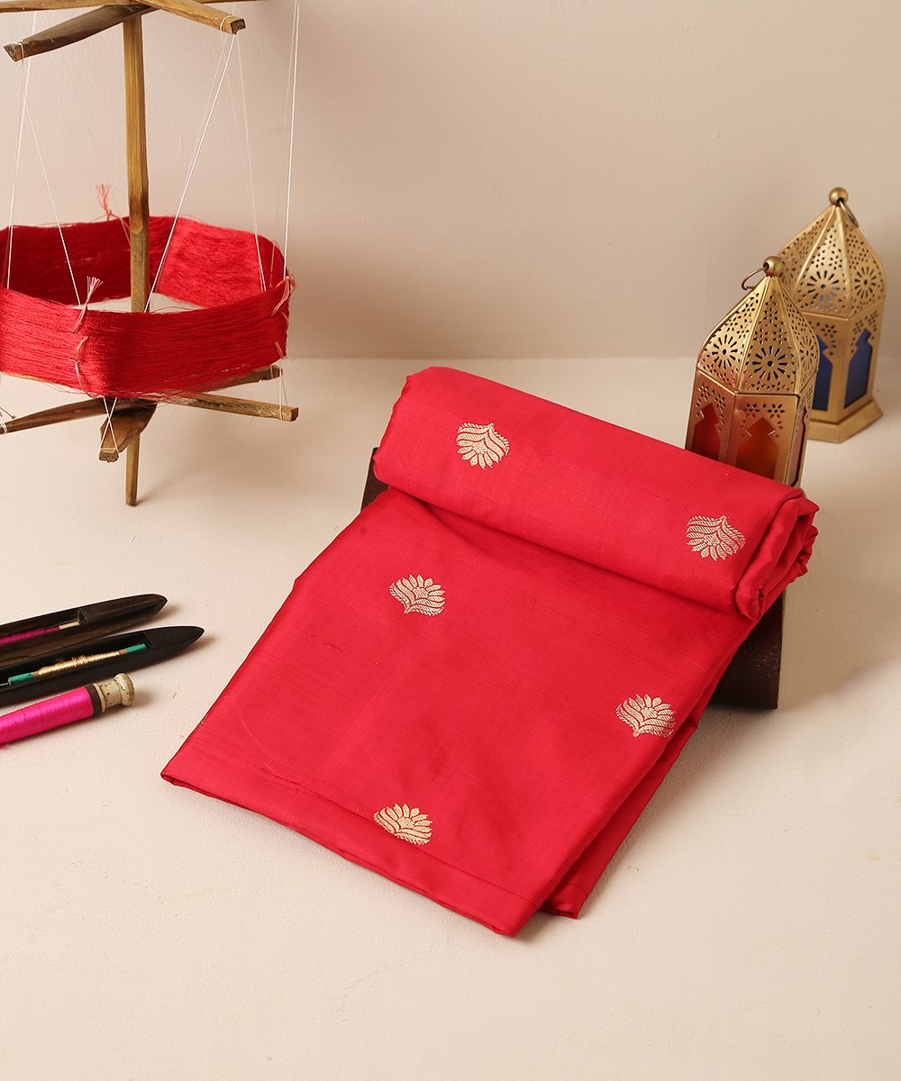 Handloom_Red_Dupion_Silk_Banarasi_Fabric_with_Zari_Boota_WeaverStory_01
