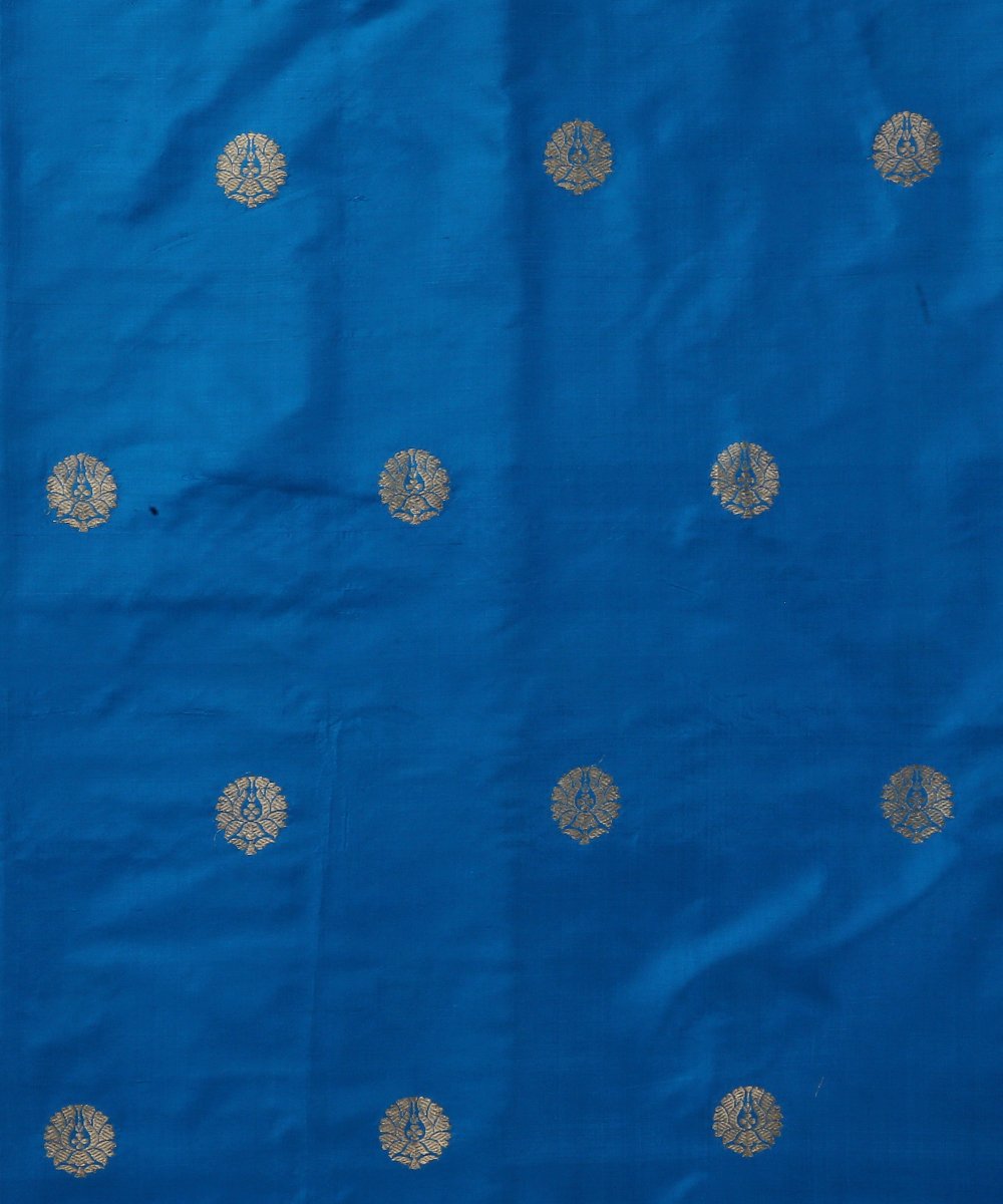 Blue_Handloom_Dupion_Silk_Banarasi_Fabric_with_Zari_Boota_WeaverStory_02