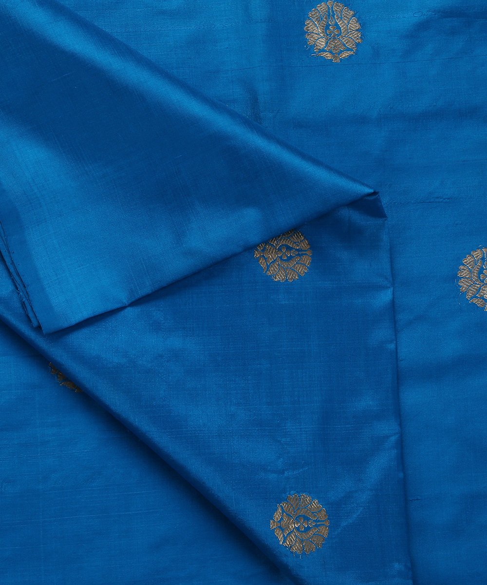 Blue_Handloom_Dupion_Silk_Banarasi_Fabric_with_Zari_Boota_WeaverStory_04