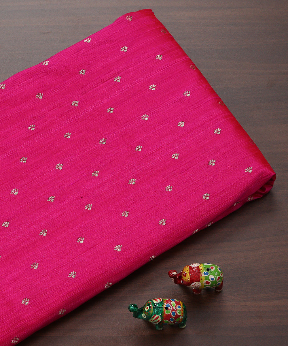 Handloom_Rani_Pink_Tussar_Silk_Banarasi_Fabric_With_Cutwork_Zari_Booti_WeaverStory_01