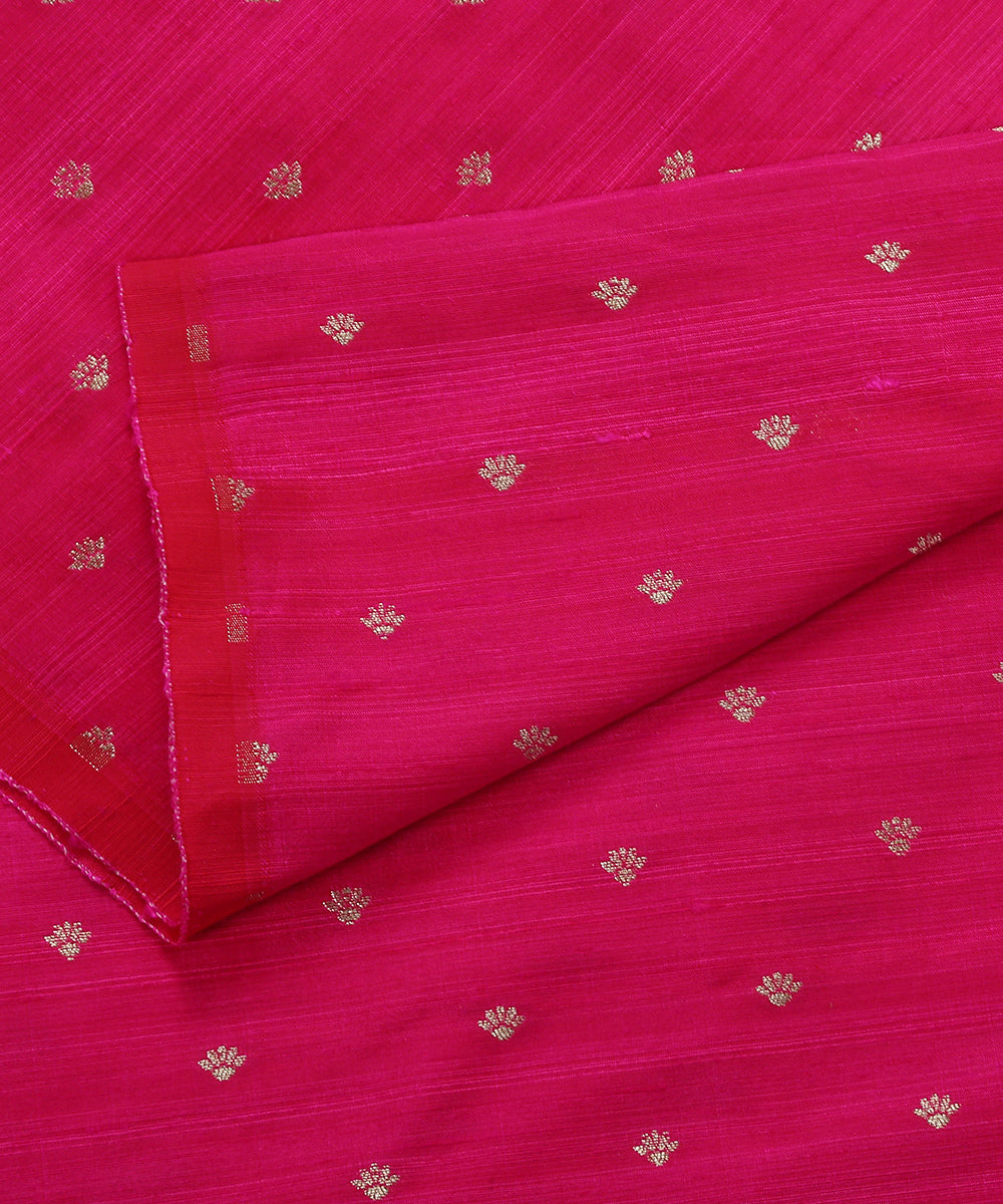 Handloom_Rani_Pink_Tussar_Silk_Banarasi_Fabric_With_Cutwork_Zari_Booti_WeaverStory_04