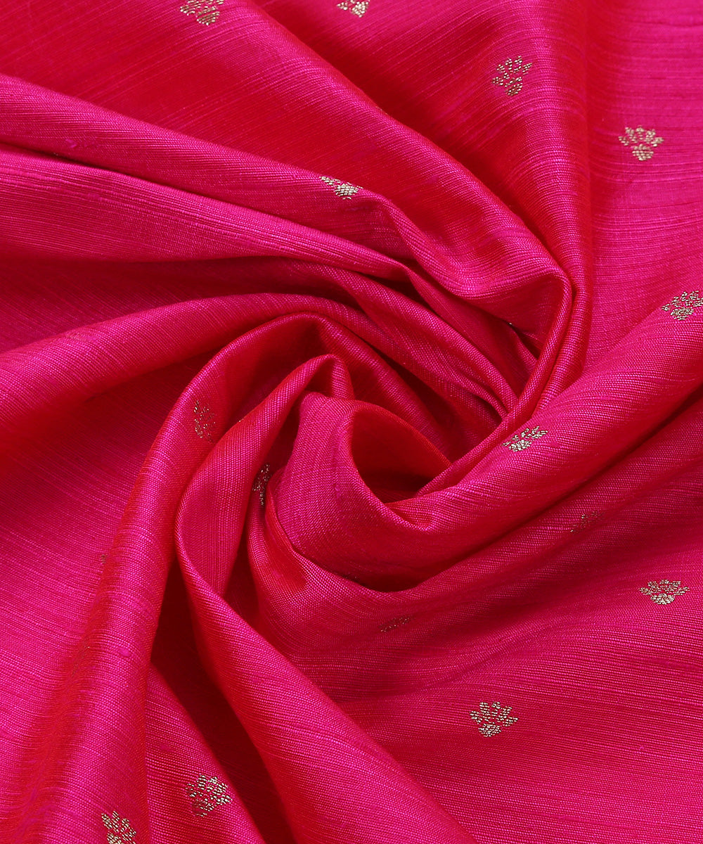 Handloom_Rani_Pink_Tussar_Silk_Banarasi_Fabric_With_Cutwork_Zari_Booti_WeaverStory_05