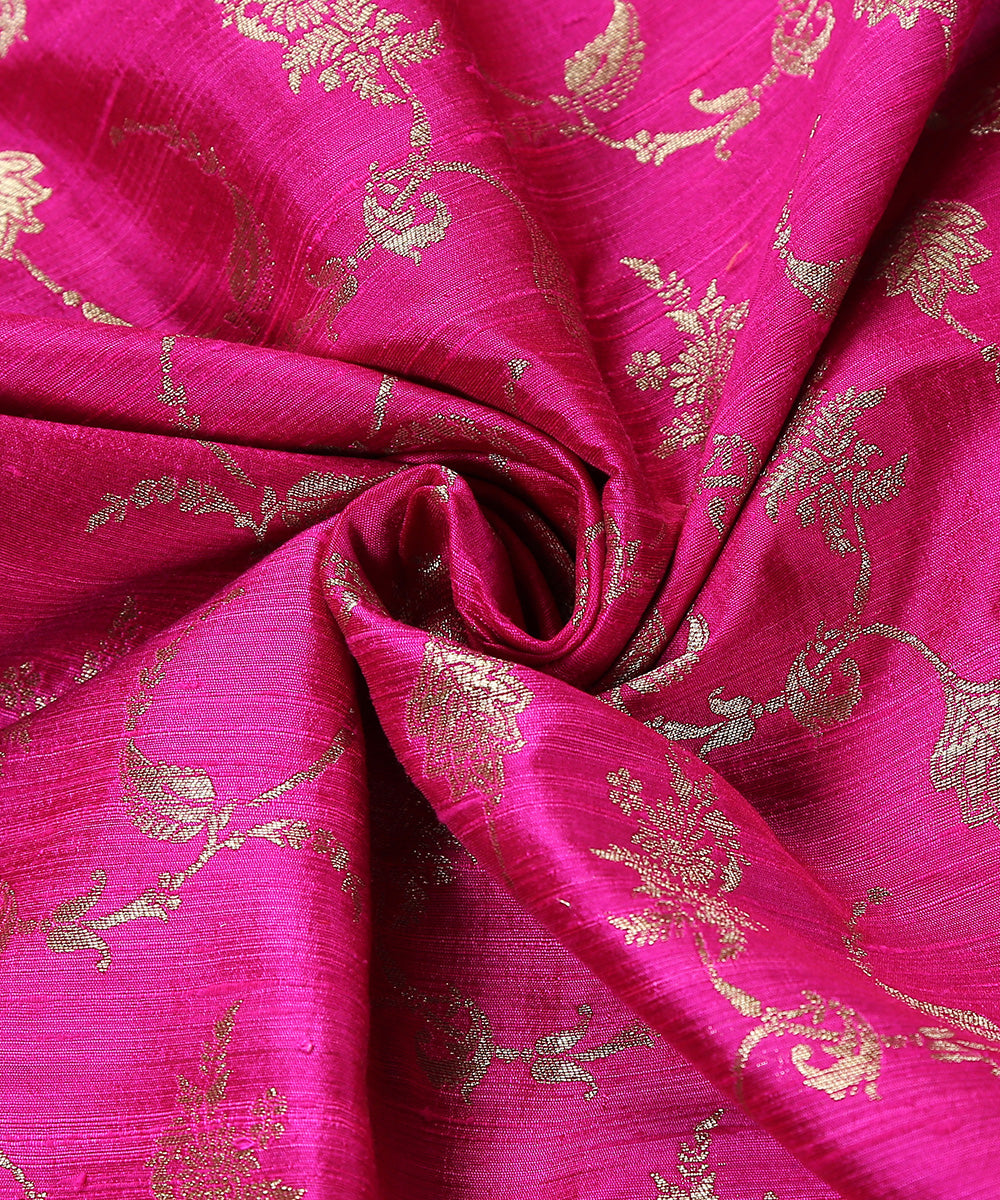 Rani_Pink_Handloom_Tussar_Silk_Banarasi_Fabric_With_Zari_Jaal_WeaverStory_05