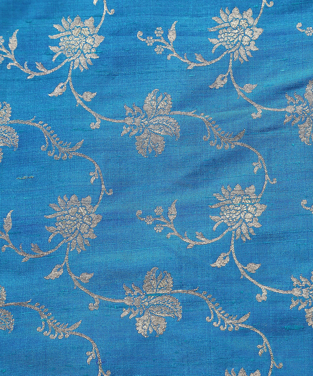 Handloom_Cobalt_Blue_Tussar_Silk_Banarasi_Fabric_With_Zari_Jaal_WeaverStory_02