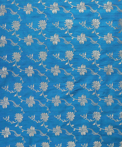 Handloom_Cobalt_Blue_Tussar_Silk_Banarasi_Fabric_With_Zari_Jaal_WeaverStory_03