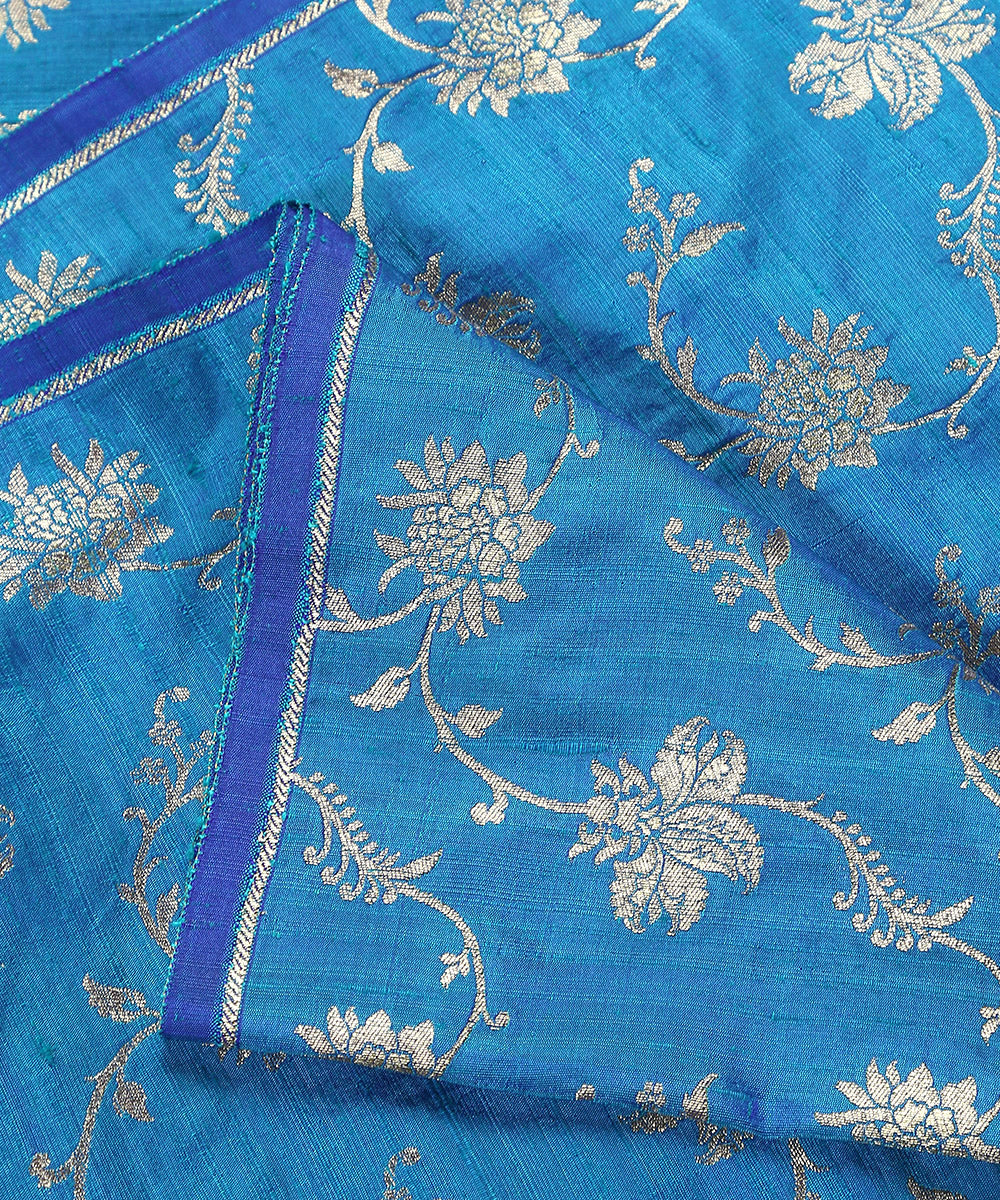 Handloom_Cobalt_Blue_Tussar_Silk_Banarasi_Fabric_With_Zari_Jaal_WeaverStory_04
