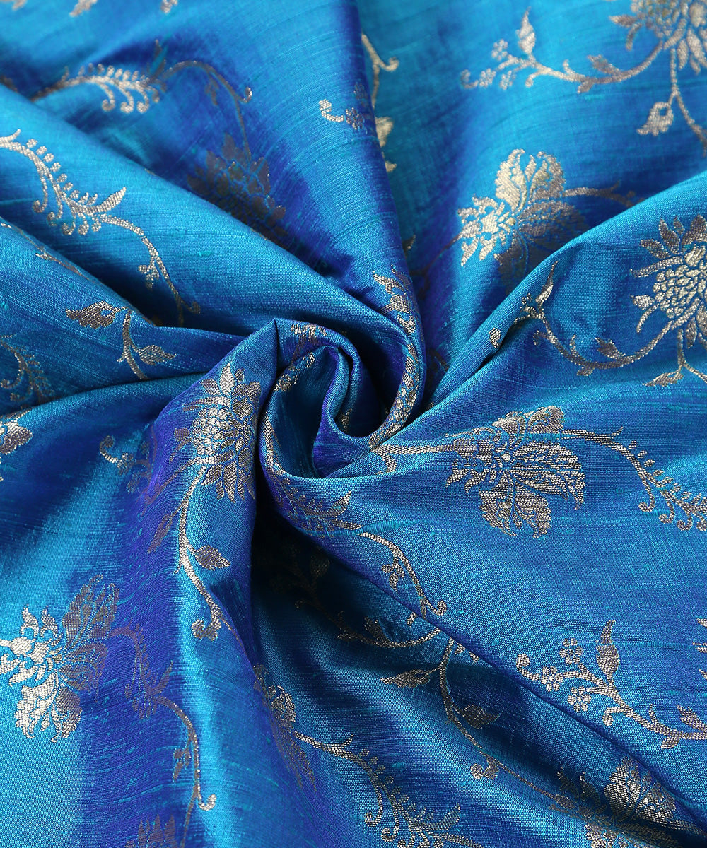 Handloom_Cobalt_Blue_Tussar_Silk_Banarasi_Fabric_With_Zari_Jaal_WeaverStory_05