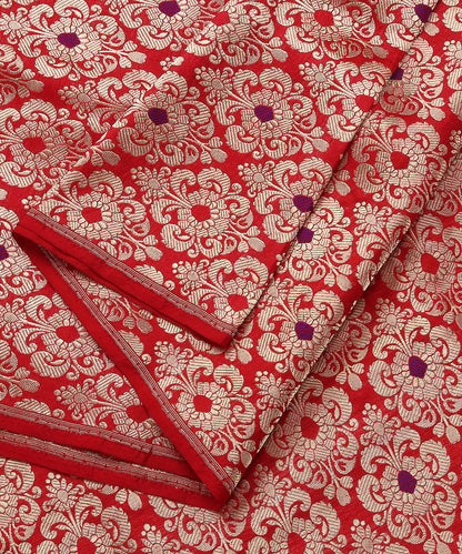 Red_Handloom_Pure_Katan_Silk_Kadhwa_Banarasi_Floral_Brocade_Fabric_With_Purple_Meenakari_WeaverStory_04