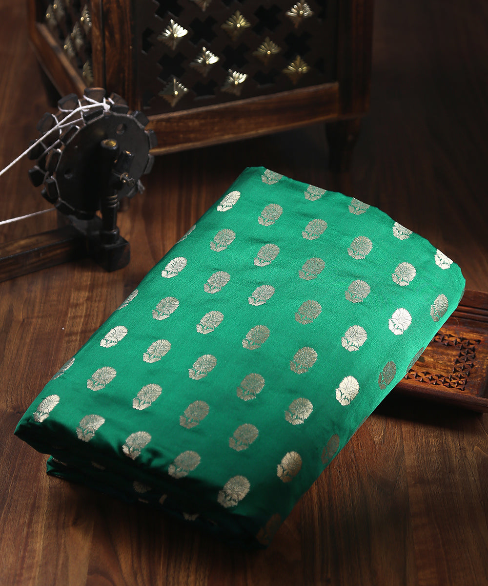 Green_Handloom_Satin_Silk_Banarasi_Fabric_with_Booti_Design_WeaverStory_01