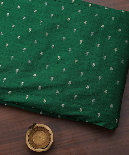 Green_Handloom_Tussar_Silk_Banarasi_Fabric_With_Cutwork_Zari_Booti_WeaverStory_01