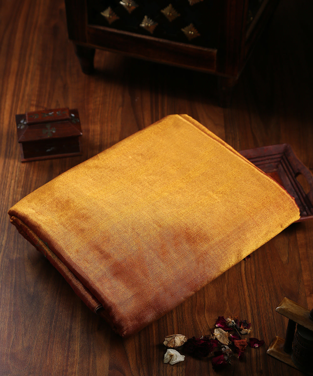Handloom_Rust_And_Gold_Chanderi_Tissue_Fabric_WeaverStory_01
