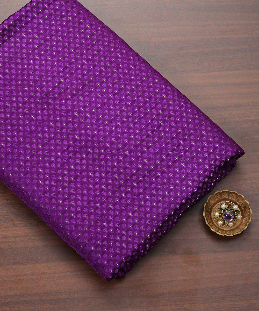 Purple_Handloom_Tanchoi_Banarasi_Fabric_With_Zari_Booti_WeaverStory_01