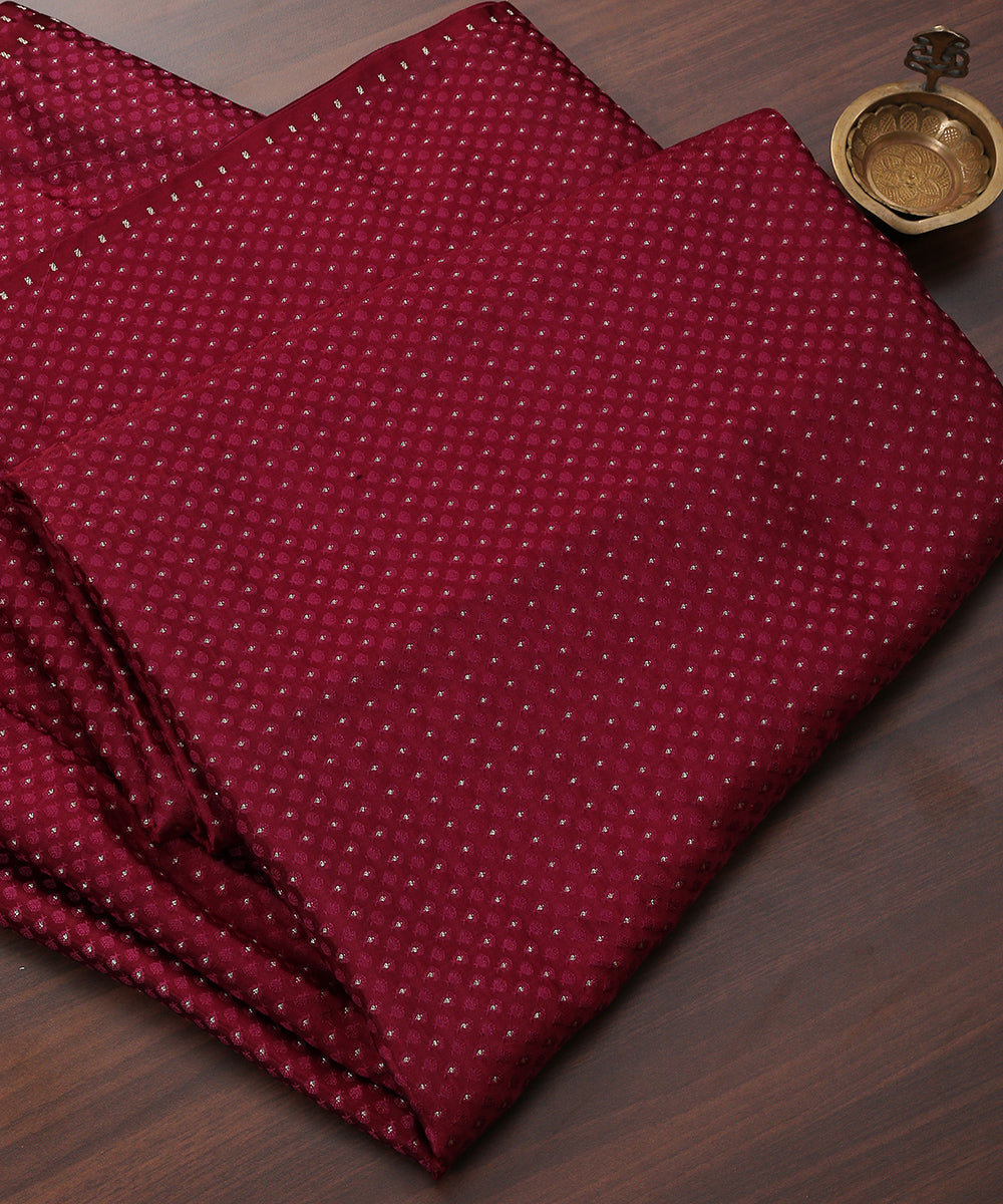 Wine_Handloom_Tanchoi_Banarasi_Fabric_With_Zari_Booti_WeaverStory_01