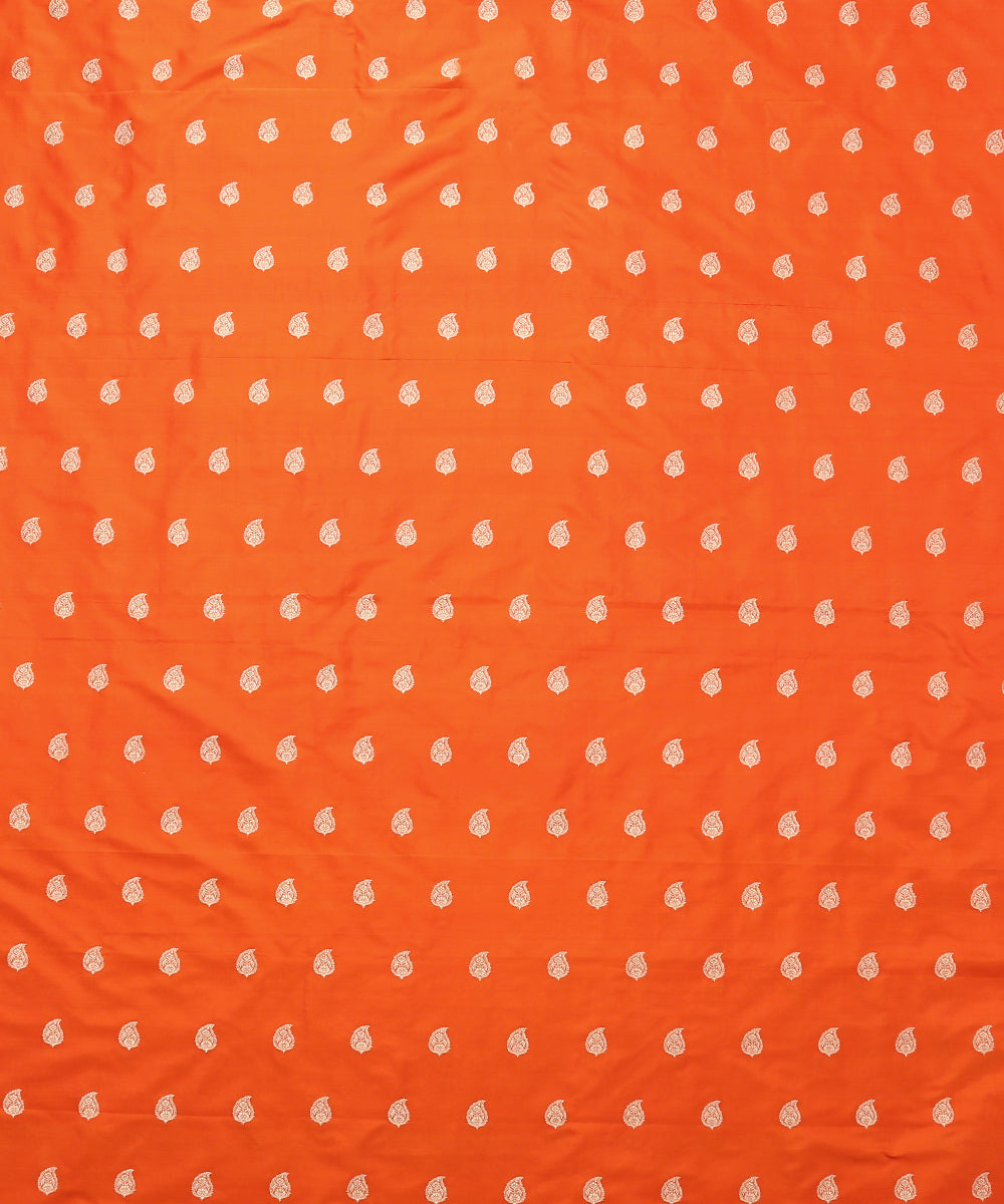 Handloom_Orange_Pure_Katan_Silk_Banarasi_Fabric_with_Paisley_Booti_WeaverStory_02