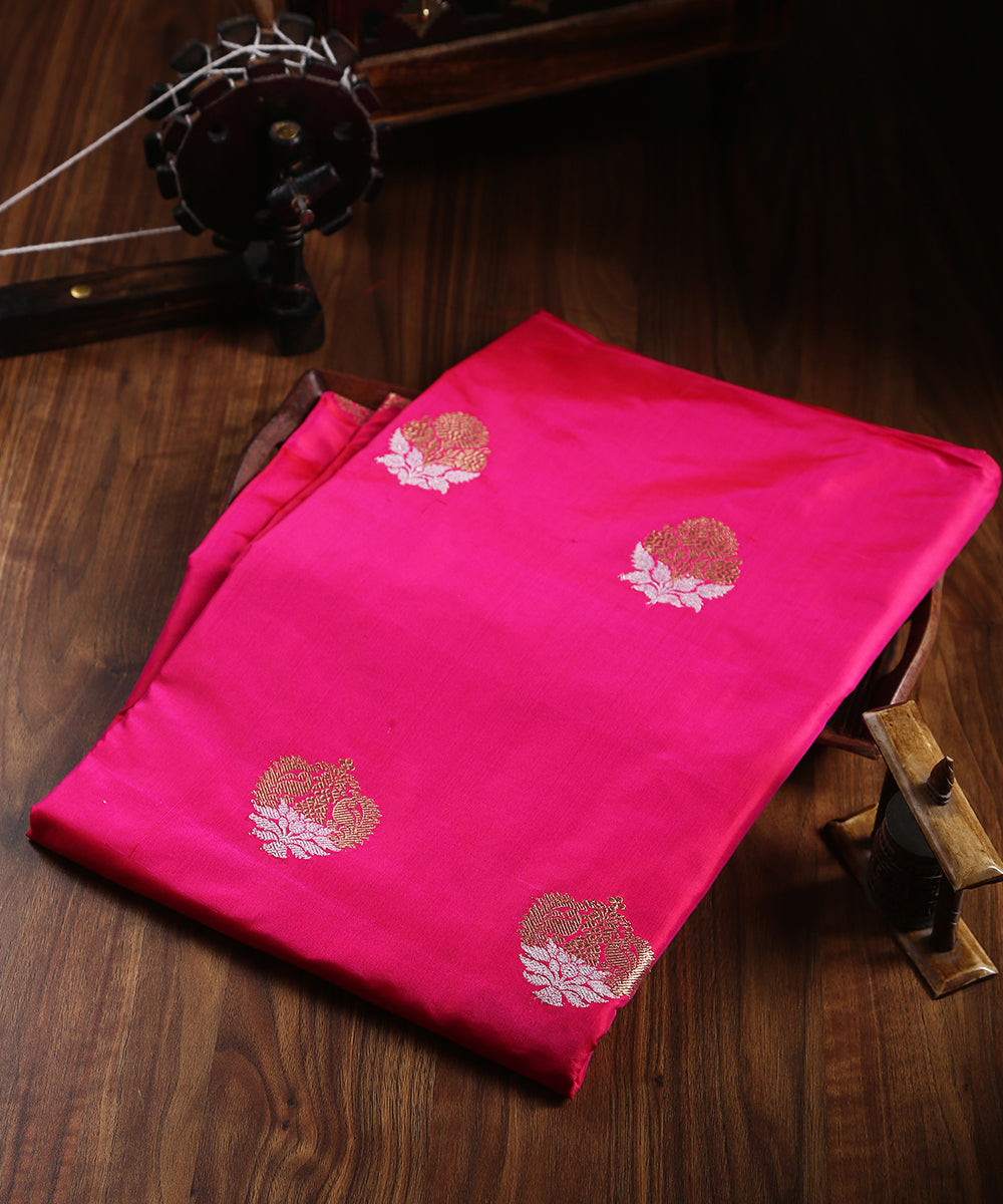 Handloom_Pink_Pure_Katan_Silk_Banarasi_Fabric_with_Kadhwa_Booti_WeaverStory_01