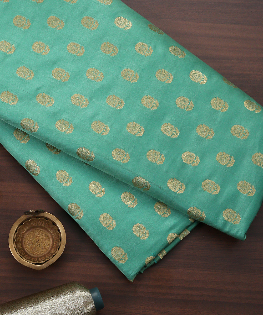 Handloom_Sea_Green_Pure_Satin_Banarasi_Booti_Fabric_WeaverStory_01