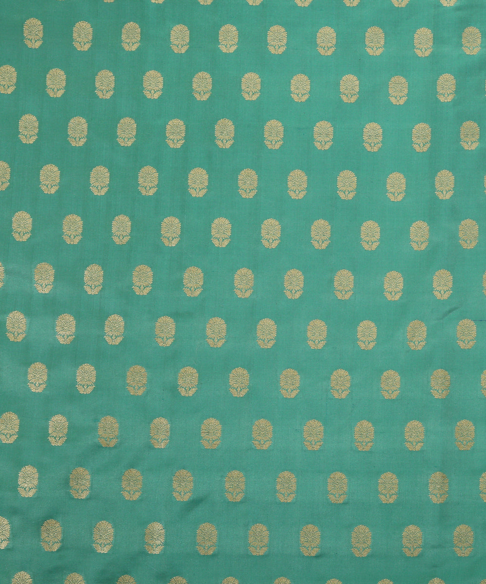Handloom_Sea_Green_Pure_Satin_Banarasi_Booti_Fabric_WeaverStory_02