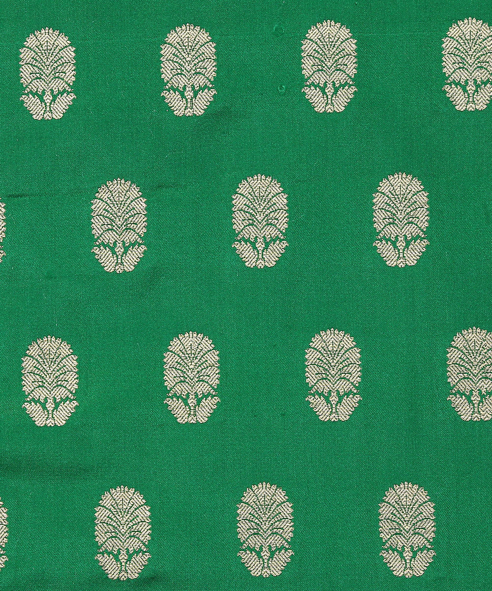 Handloom_Green_Pure_Satin_Banarasi_Fabric_with_Cutwork_Booti_WeaverStory_03