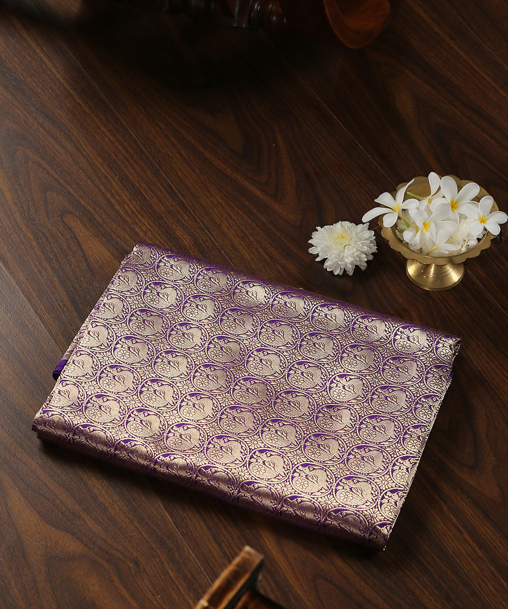 Handloom_Purple_And_Gold_Pure_Katan_Silk_Kadhwa_Banarasi_Brocade_Fabric_With_Peacock_Motifs_WeaverStory_01