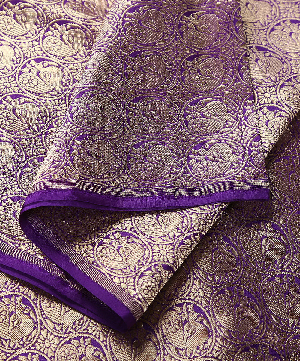 Handloom_Purple_And_Gold_Pure_Katan_Silk_Kadhwa_Banarasi_Brocade_Fabric_With_Peacock_Motifs_WeaverStory_04
