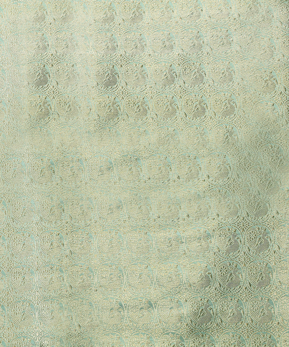 Pista_And_Gold_Handloom_Pure_Katan_Silk_Kadhwa_Banarasi_Brocade_Fabric_With_Zari_Peacock_Motifs_WeaverStory_02