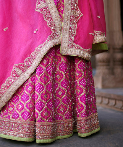Hot_Pink_Georgette_Banarasi_Bandhej_Lehenga_With_Blouse_And_Embroidered_Dupatta_WeaverStory_04