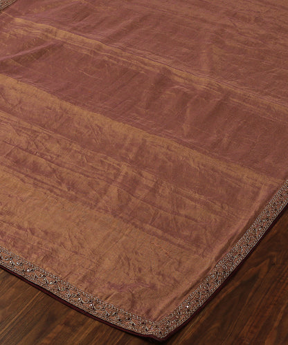 Lilac and Gold Pure Tissue Dupatta with Hand Emroidered Zardozi Border