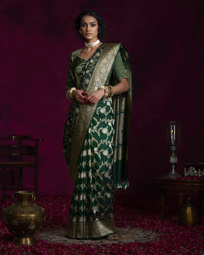 Green_Handloom_Kadhwa_Katan_Silk_Banarasi_Saree_with_Over_all_Jangla_Design_WeaverStory_02