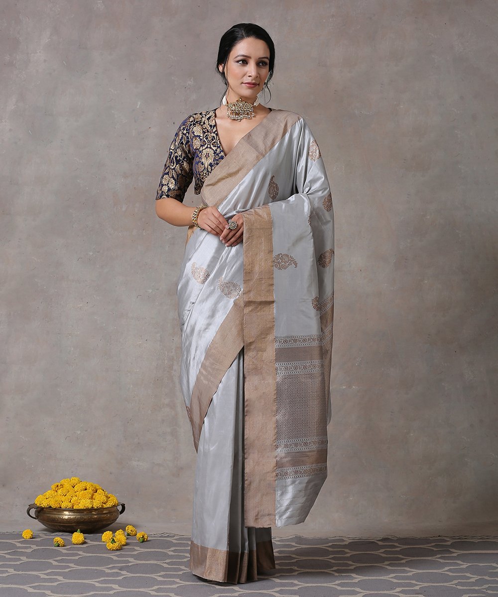 Grey Handloom Kimkhab Pure Katan Silk Banarasi Saree With Pink Selvedge  Border By WeaverStory 26DEC2021, Banarasi All, Banarasi S… | Banarasi sarees,  Fashion, Saree