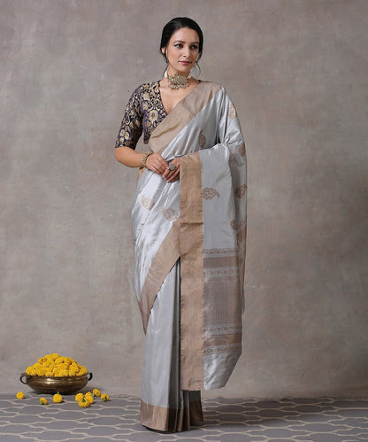 Grey_Handloom_Pure_Katan_Silk_Banarasi_Saree_With_Paisley_Boota_and_plain_Zari_Border_WeaverStory_01