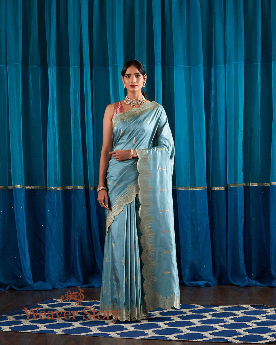 Handloom_Duck_Egg_Blue_Banarasi_Silk_Saree_with_Scalloped_Borders_WeaverStory_02
