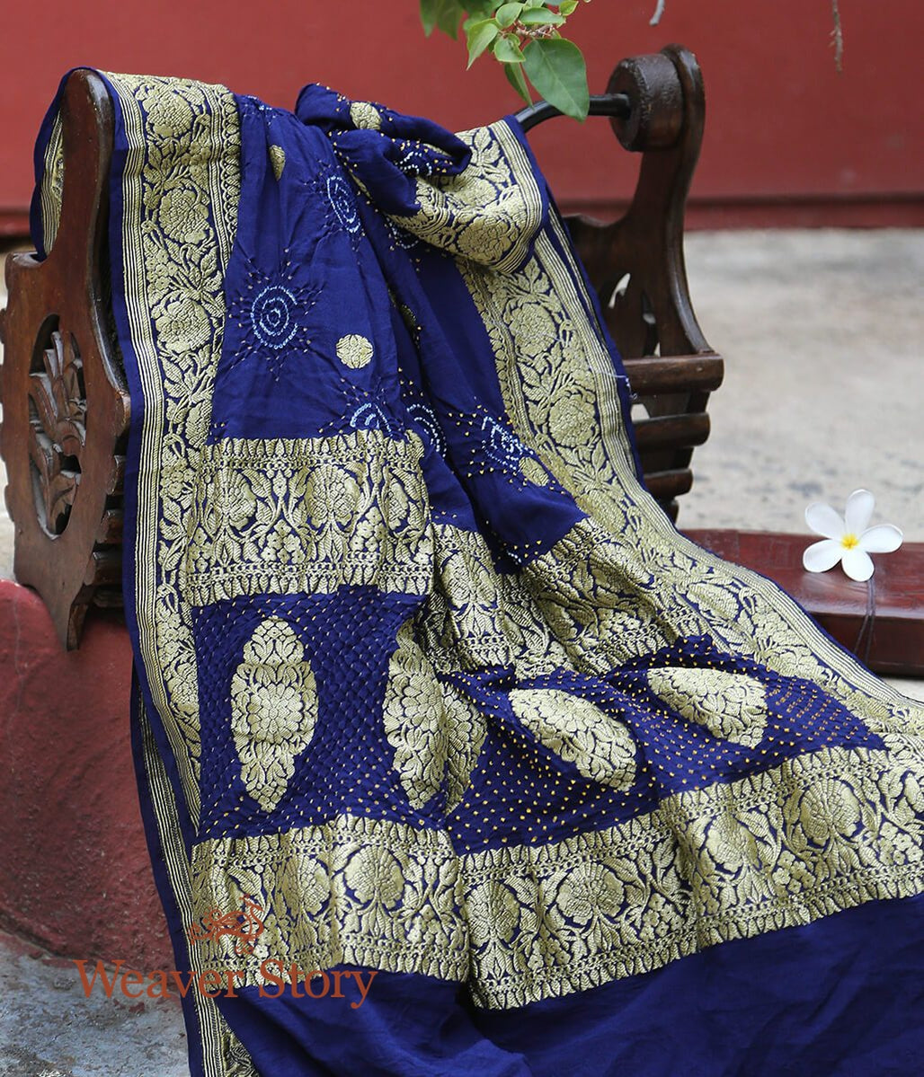 Handloom_Dark_Blue_Banarasi_Bandhej_Dupatta_WeaverStory_01