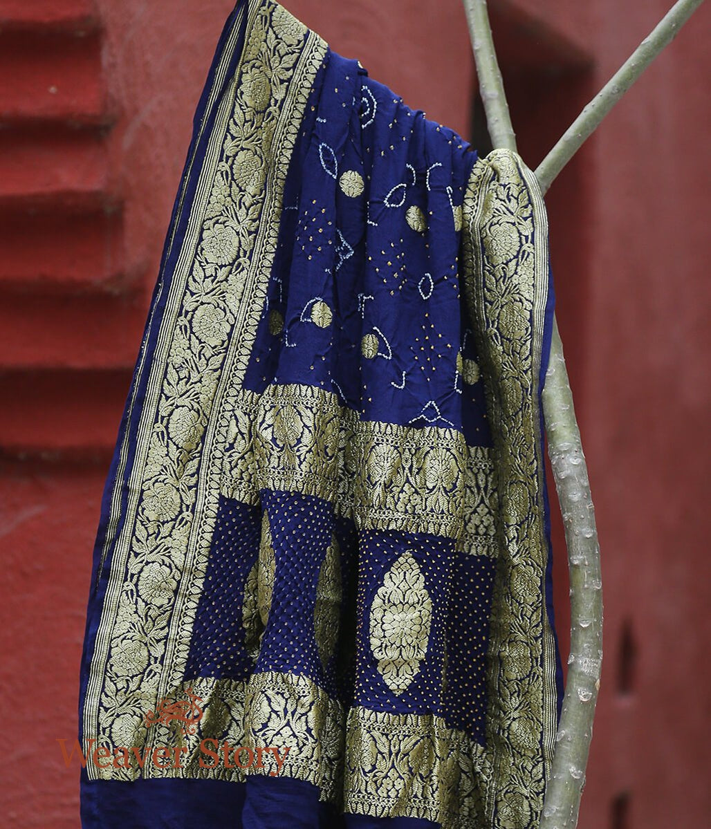 Ink_Blue_Handloom_Banarasi_Bandhej_Dupatta_WeaverStory_01