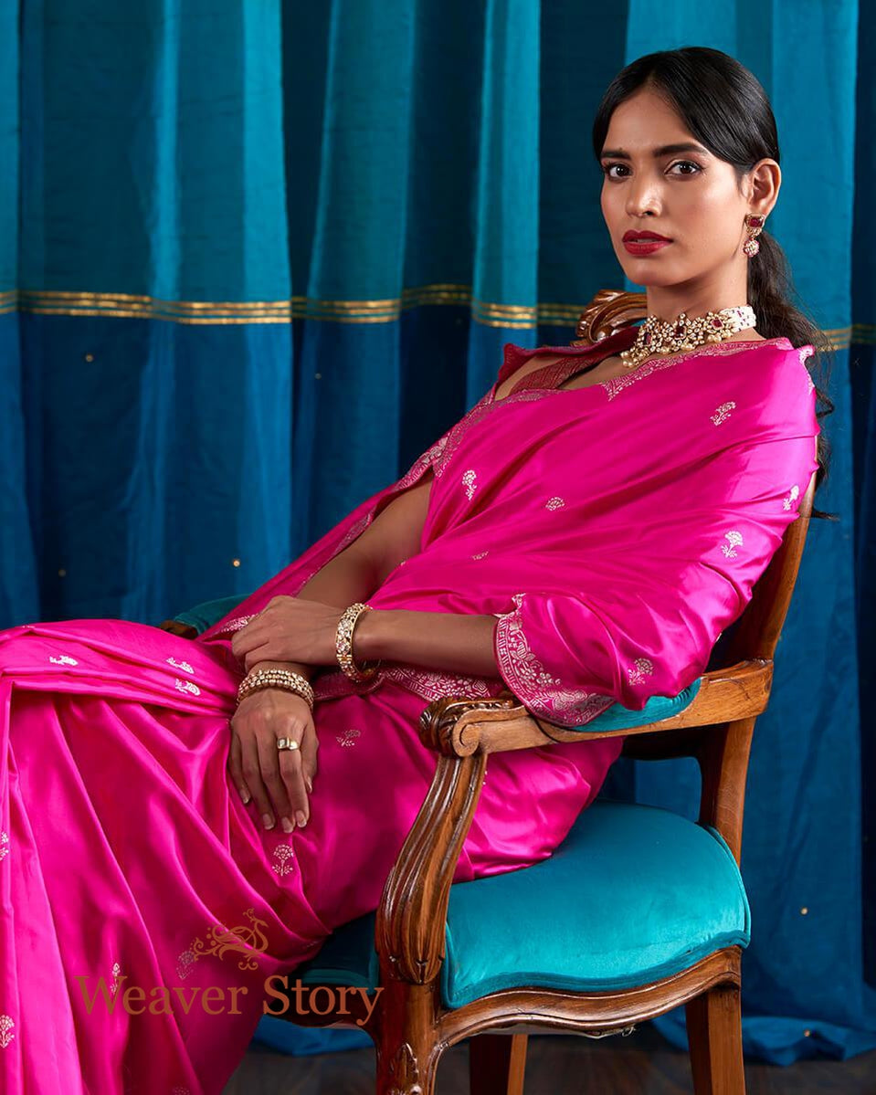 Handloom_Hot_Pink_Banarasi_Silk_Saree_with_a_Pink_Blouse_WeaverStory_01