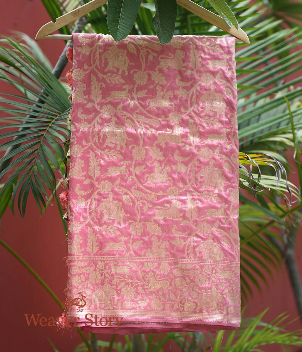 Handloom_Rose_Pink_Banarasi_Shikargah_Dupatta_WeaverStory_01