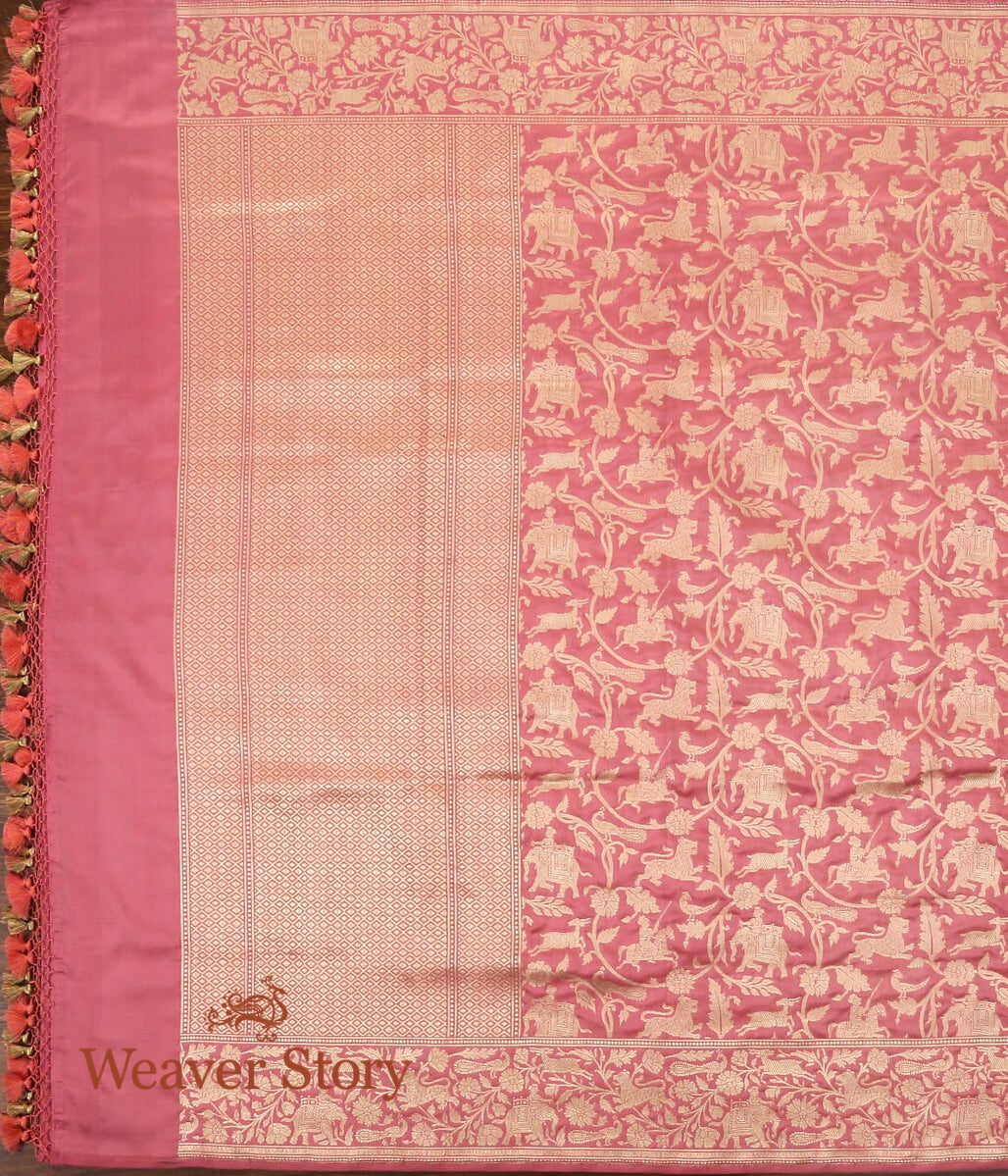 Handloom_Rose_Pink_Banarasi_Shikargah_Dupatta_WeaverStory_02