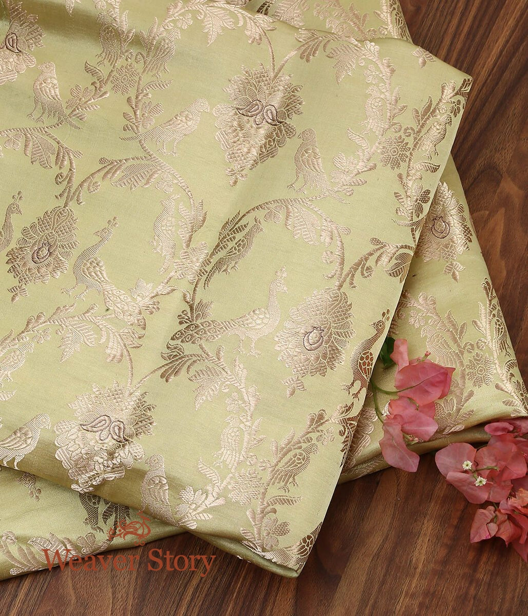 Handloom_Pista_Green_Kadhwa_Banarasi_Fabric_with_Shikargah_Design_WeaverStory_01