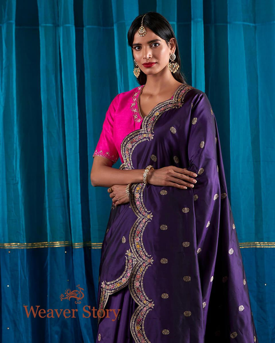 Handloom_Purple_Banarasi_Silk_Saree_with_Scalloped_Borders_WeaverStory_01