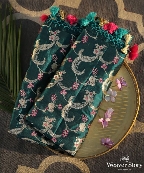 Handloom_Teal_Green_Pure_Banarasi_Katan_Silk_Meenakari_Dupatta_WeaverStory_01