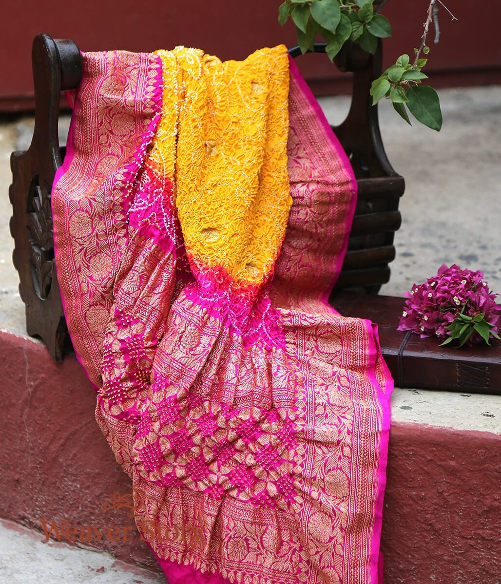 Handloom_Yellow_Pink_Kadhwa_Bandhej_Dupatta_WeaverStory_01