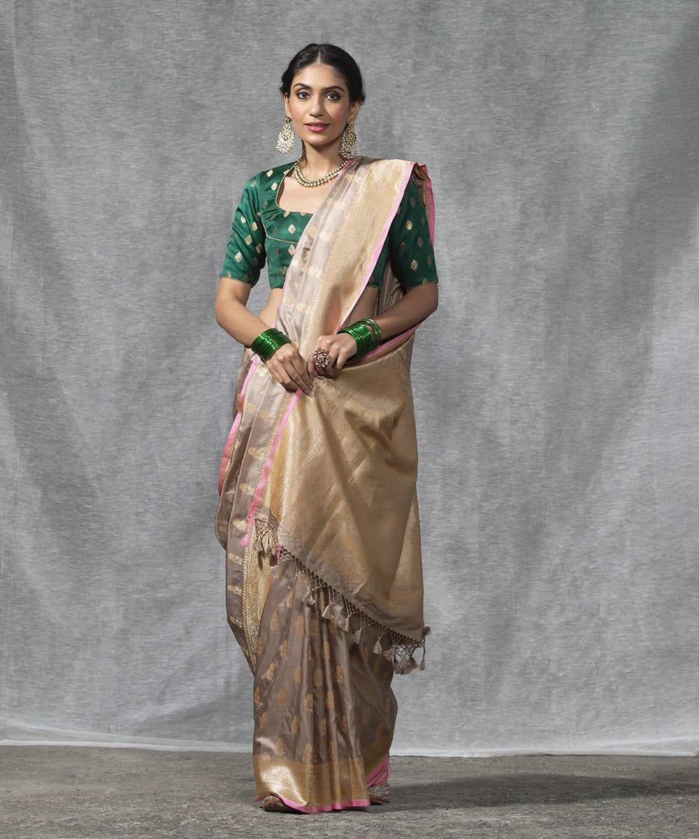 Handloom_Beige_Cutwork_Katan_Silk_Saree_Booti_with_Pink_Selvedge_WeaverStory_02