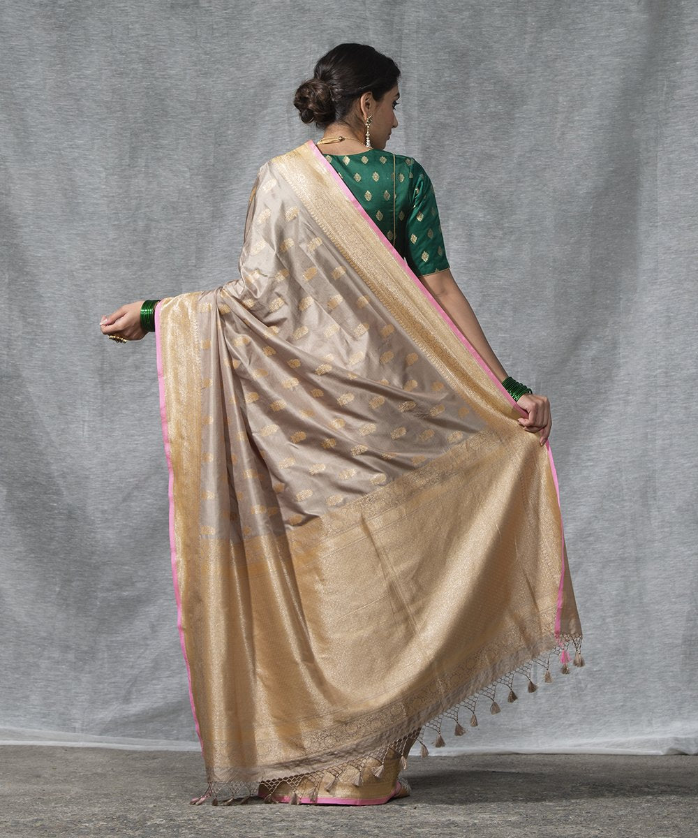 Handloom_Beige_Cutwork_Katan_Silk_Saree_Booti_with_Pink_Selvedge_WeaverStory_03