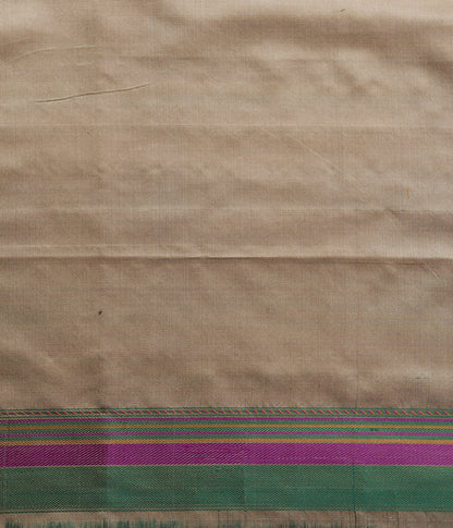 Handloom_Beige_Pure_Katan_Silk_Pashmina_Jamawar_Saree_With_Green_And_Purple_Reshmi_Border_WeaverStory_05