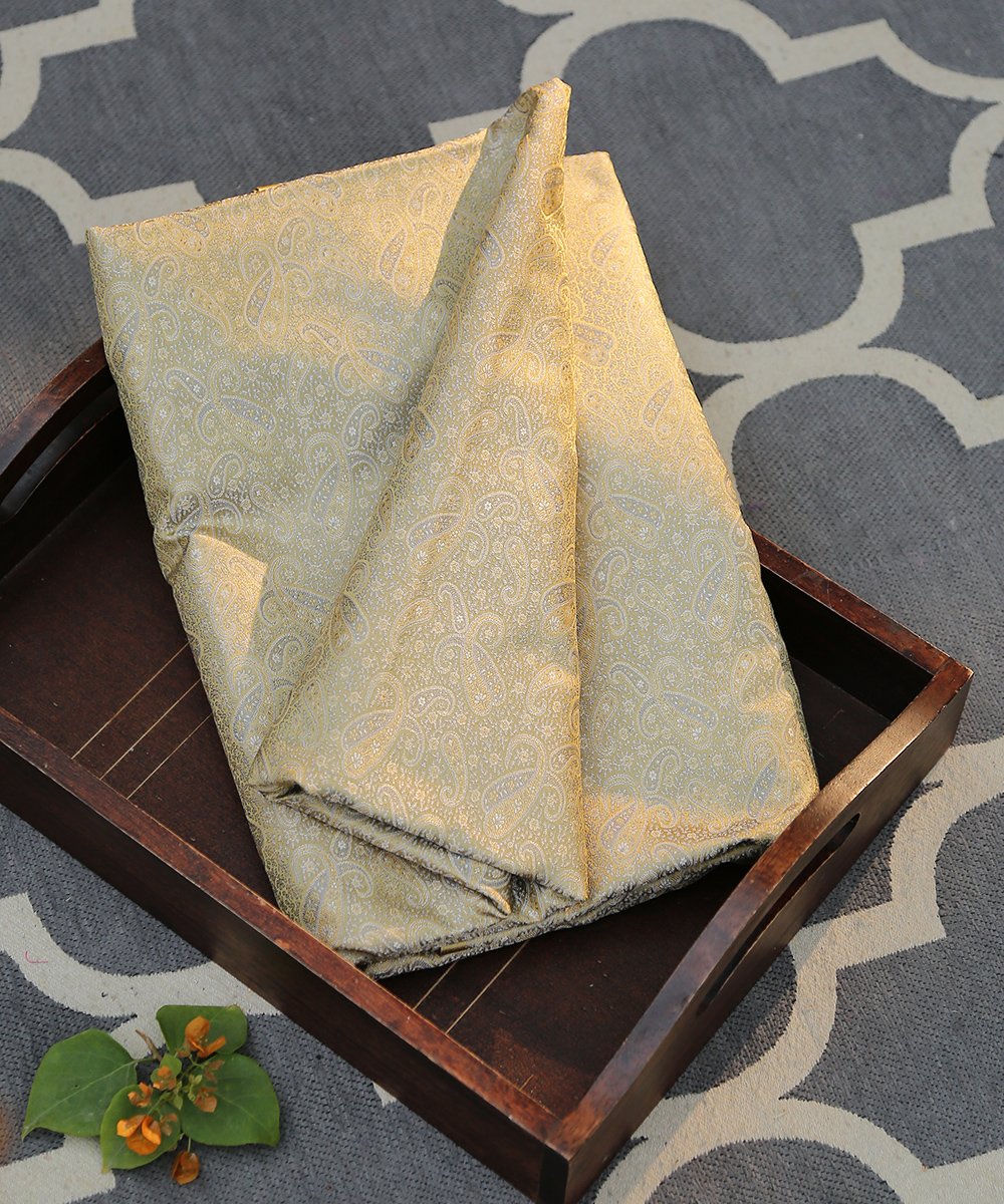 Handloom_Beige_Three_Color_Jamawar_Banarasi_Fabric_WeaverStory_01