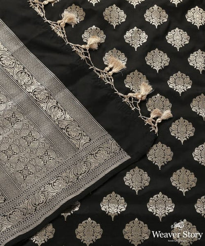 Handloom_Black_Katan_Silk_Dupatta_With_Leaf_Motifs_And_Floral_Border_WeaverStory_04