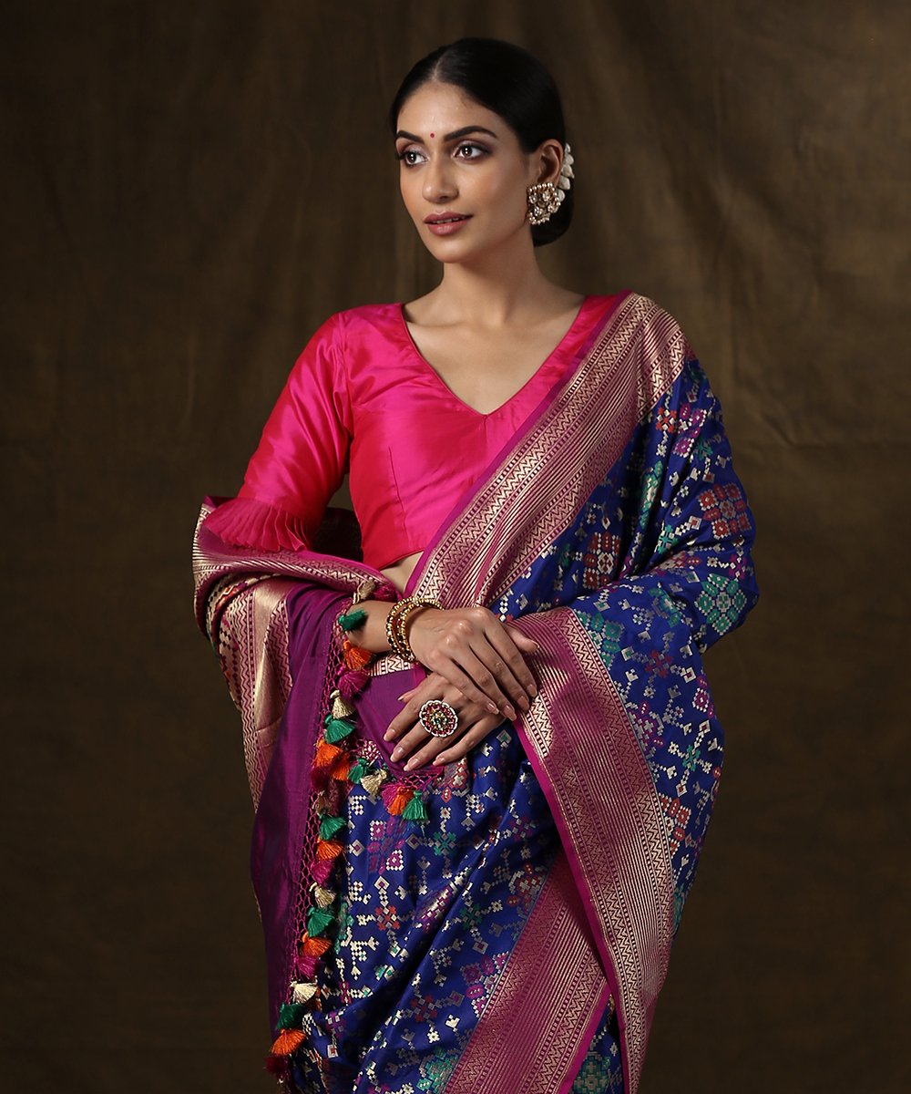 Handloom_Blue_Banarasi_Patola_Saree_With_Purple_Border_WeaverStory_01