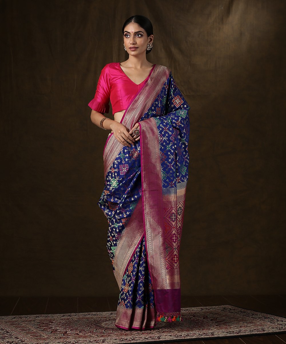 Handloom_Blue_Banarasi_Patola_Saree_With_Purple_Border_WeaverStory_02