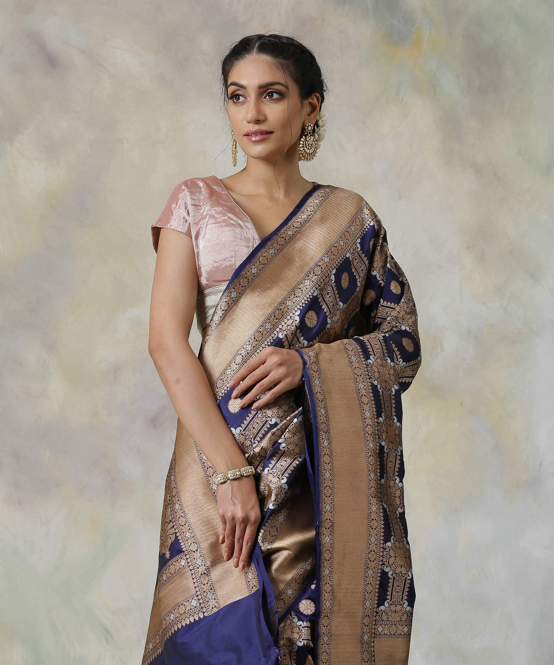 Handloom_Blue_Pure_Katan_Silk_Banarasi_Saree_With_Gold_and_Silver_Zari_Squares_WeaverStory_01