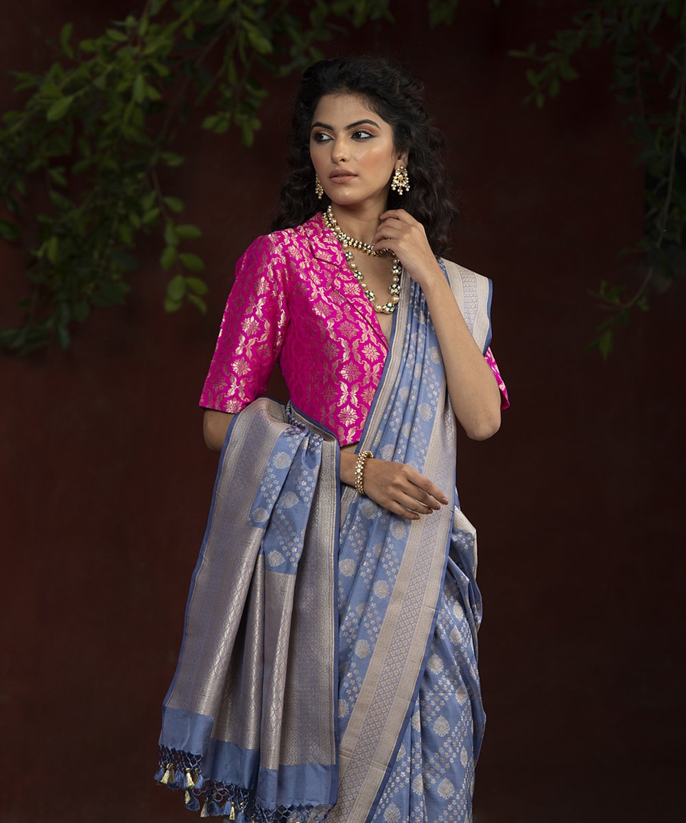 Handloom_Blue_Embossed_Weave_Katan_Silk_Banarasi_Saree_with_Green_Selvedge_WeaverStory_01